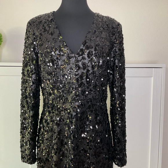 Dress the Population V-Neck Sequin Midi Dress Black Size XL - Picture 4 of 16
